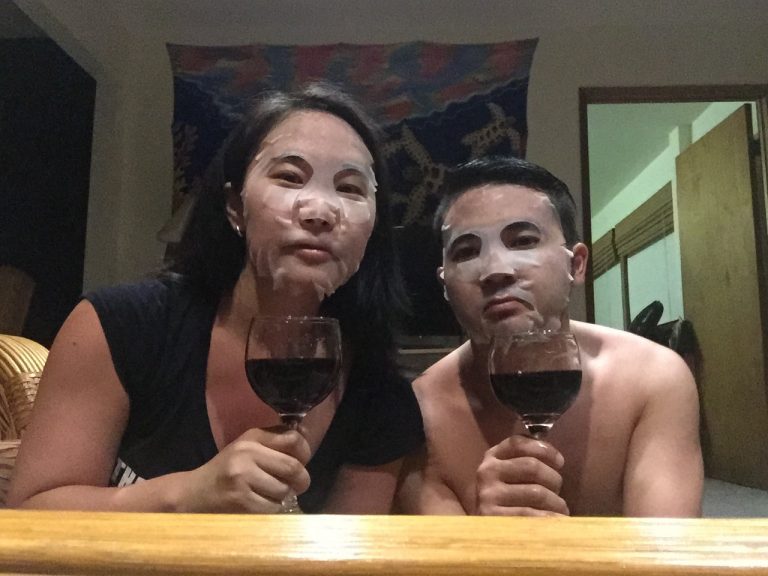 What better way to enjoy some R & R  than wine and masks! 